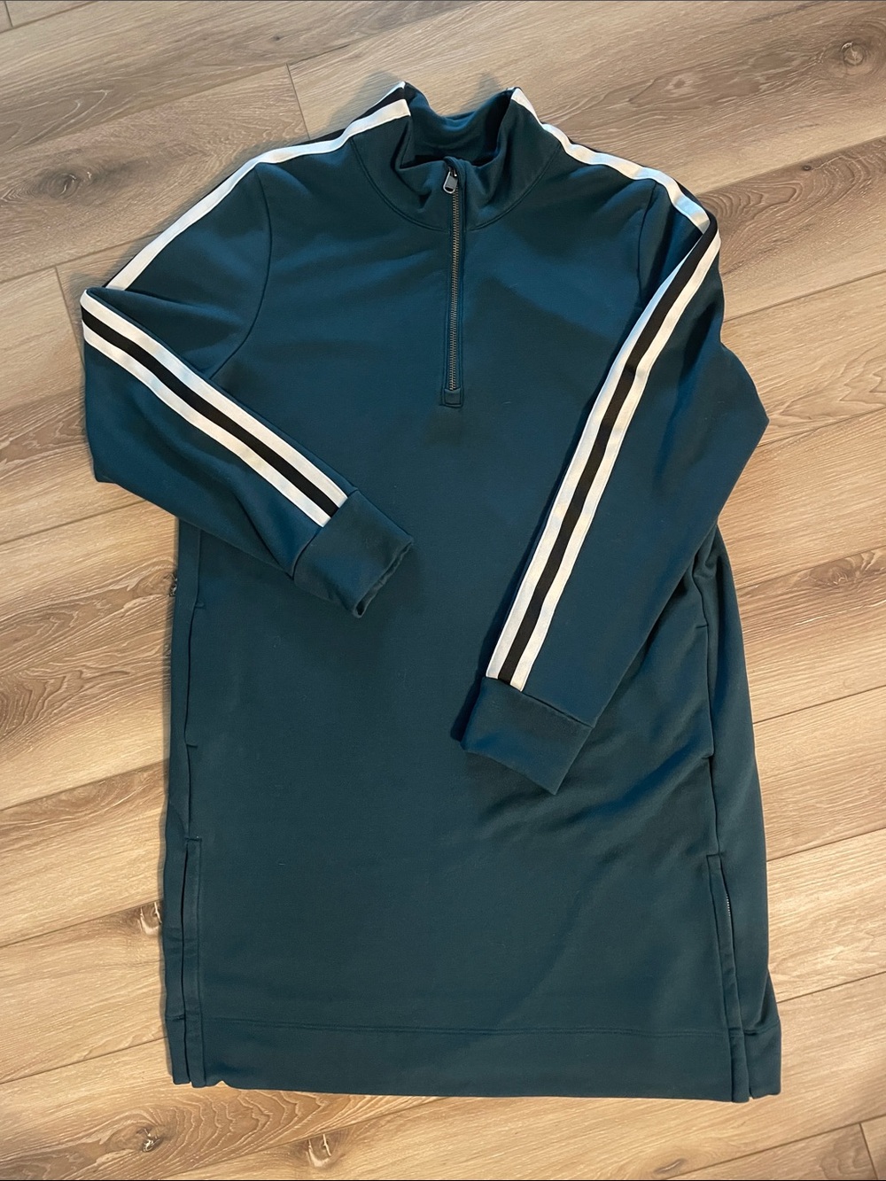 Athleta Teal Long Sleeve Athletic Sweatshirt Dress Stripe Sleeve Women XL